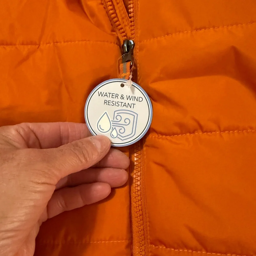 Whales Tail Youth Orange Puffer Jacket with Hood, Sz 14/16, NWT